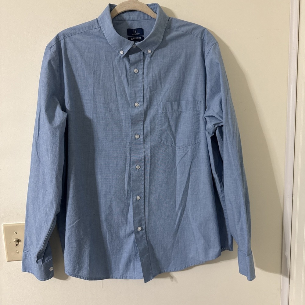 George Long Sleeve Button Up Shirt Light Blue Men's Size Extra Large